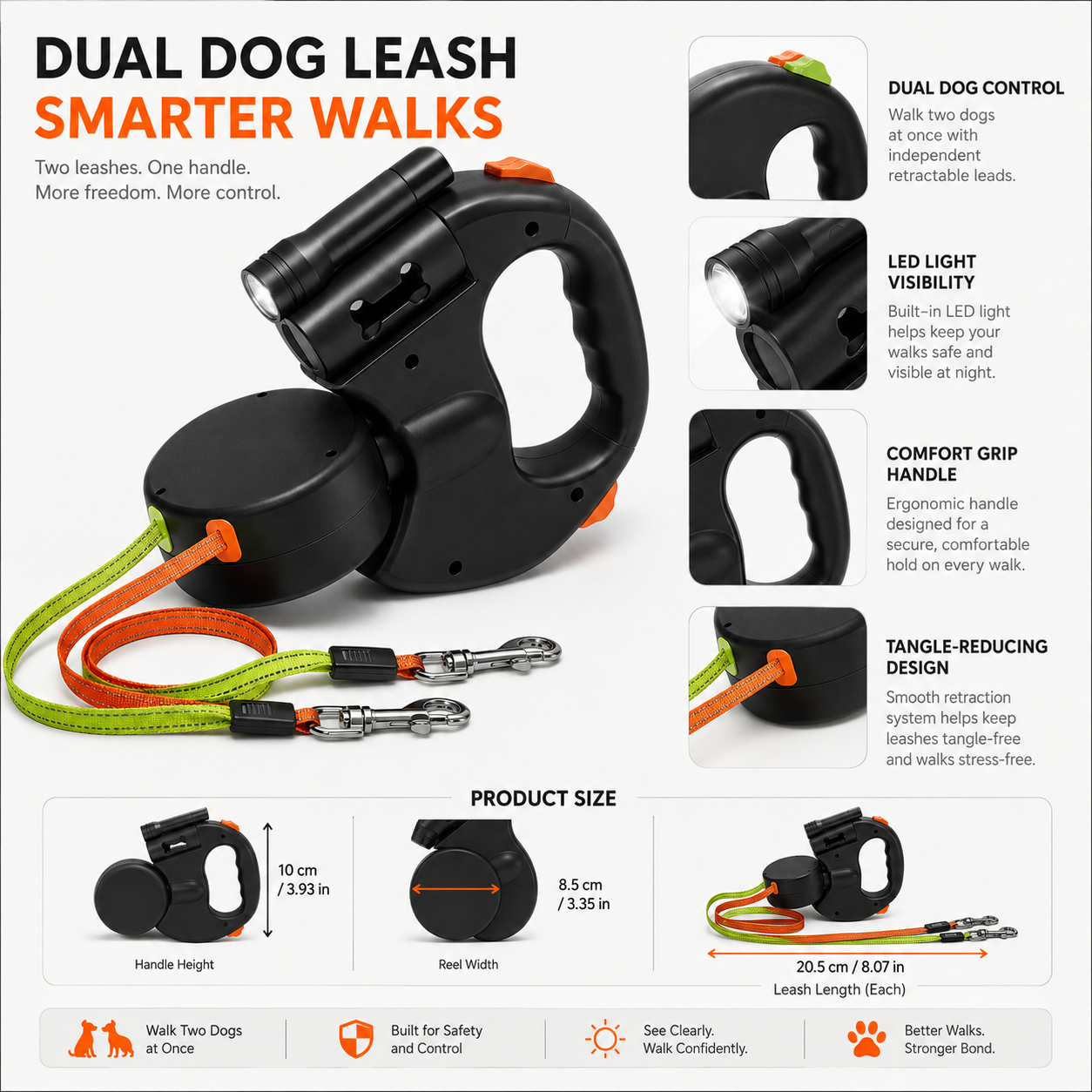 Hands-Free Dual Dog Leash with LED Light