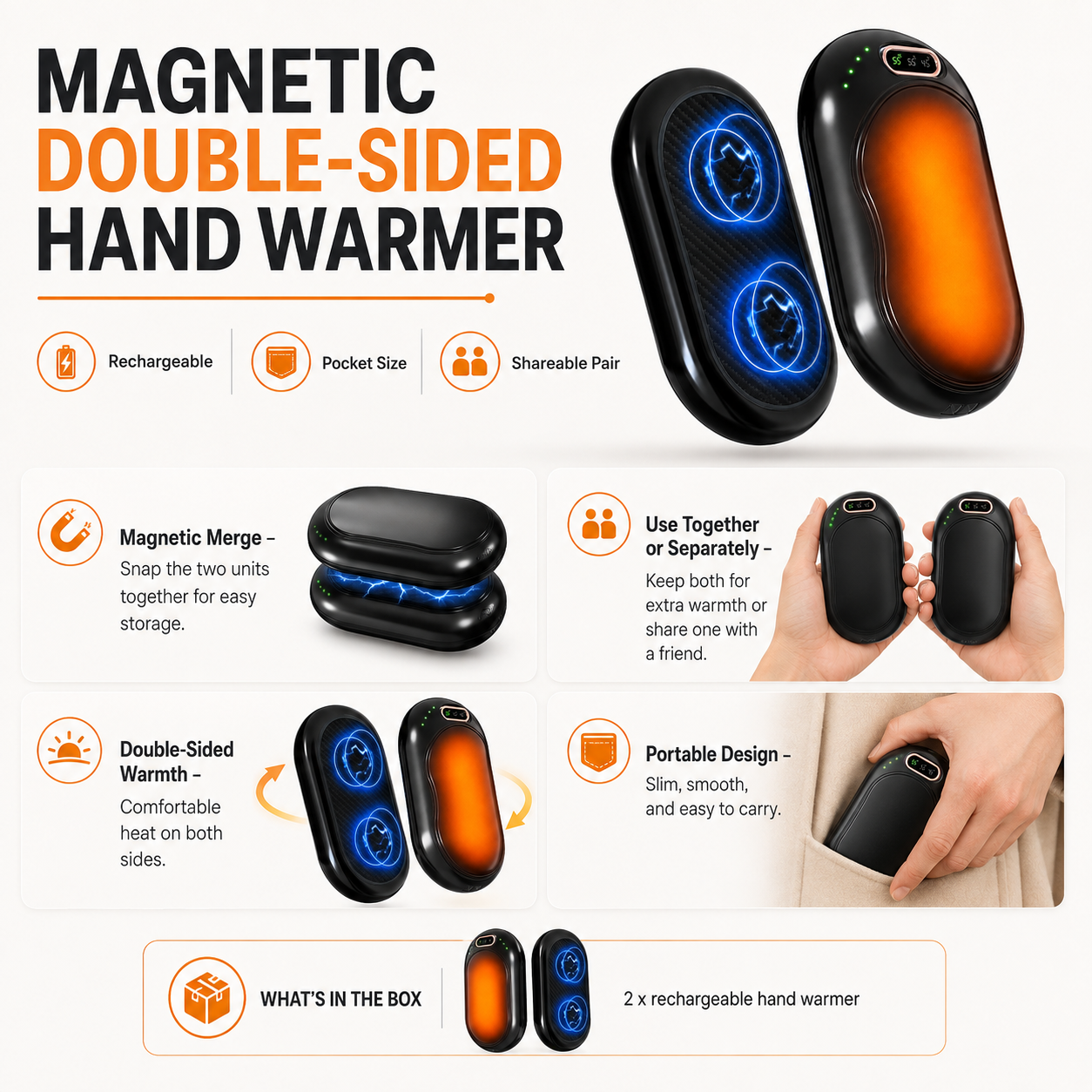 Rechargeable Double-Sided Hand Warmer