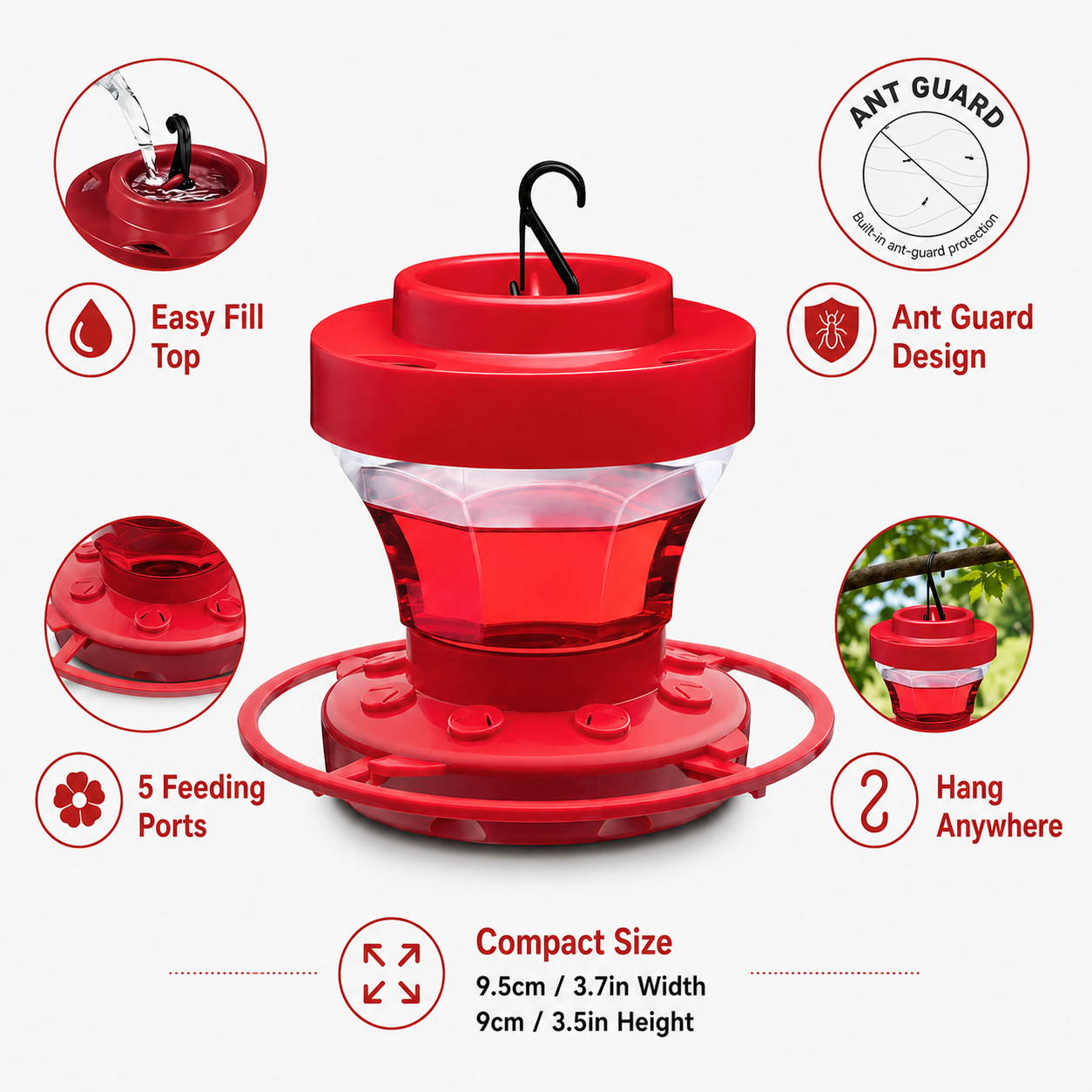 Hanging Hummingbird Feeder, Easy-Fill
