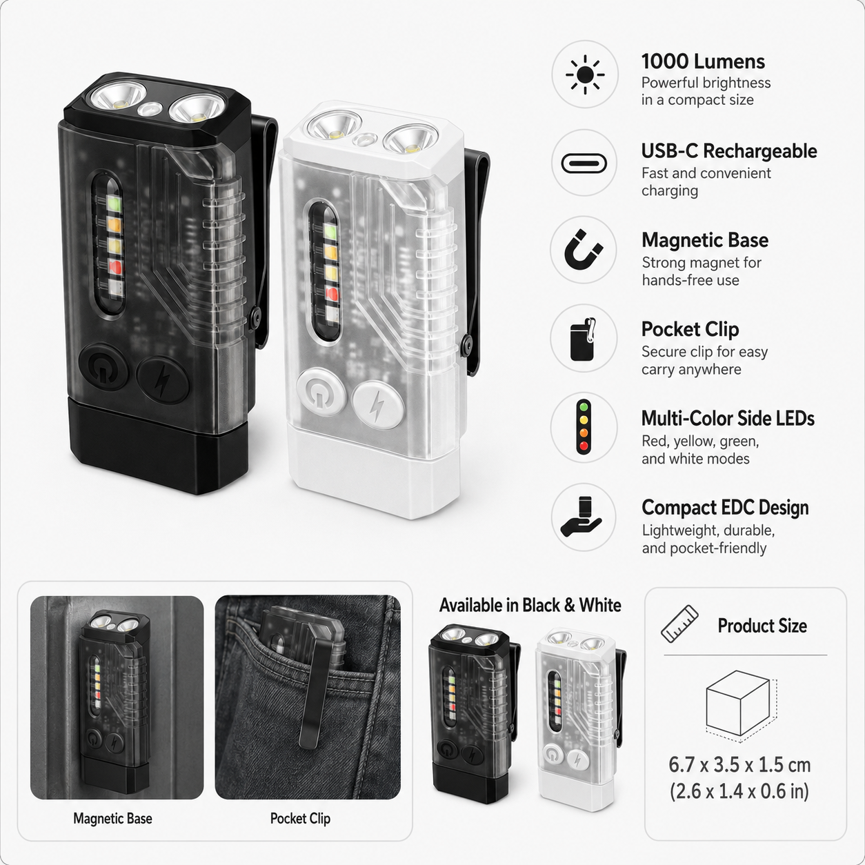 Rechargeable Magnetic Pocket Flashlight