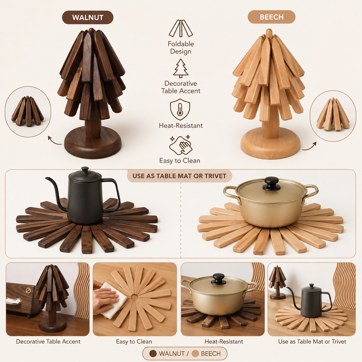 Foldable Decorative Wooden Table Mat