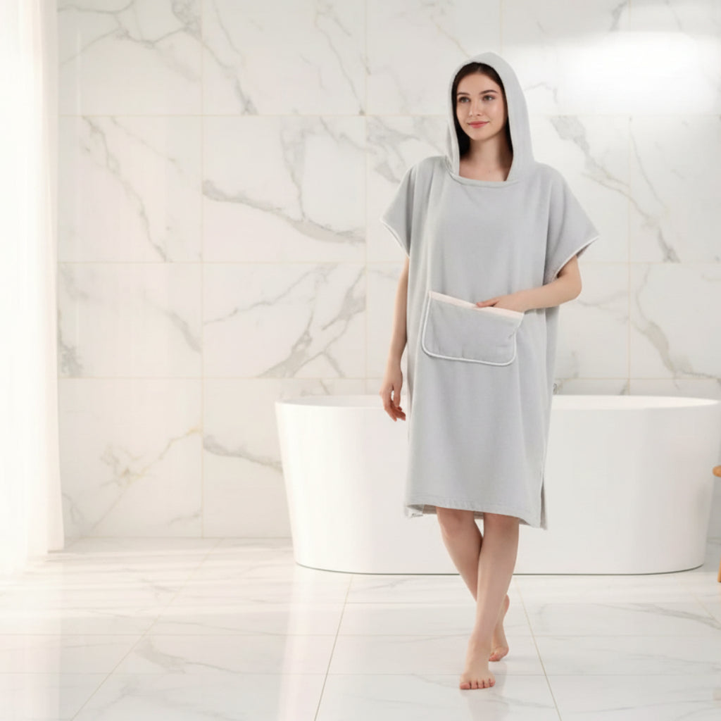 Hooded Poncho Bathrobe with Pockets