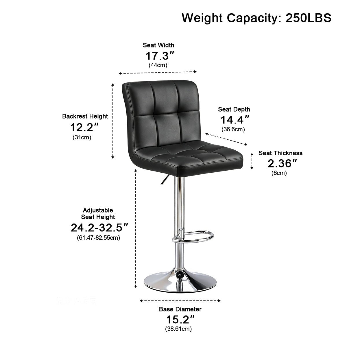 Set of 2 Ergonomic Adjustable Swivel Bar Stools