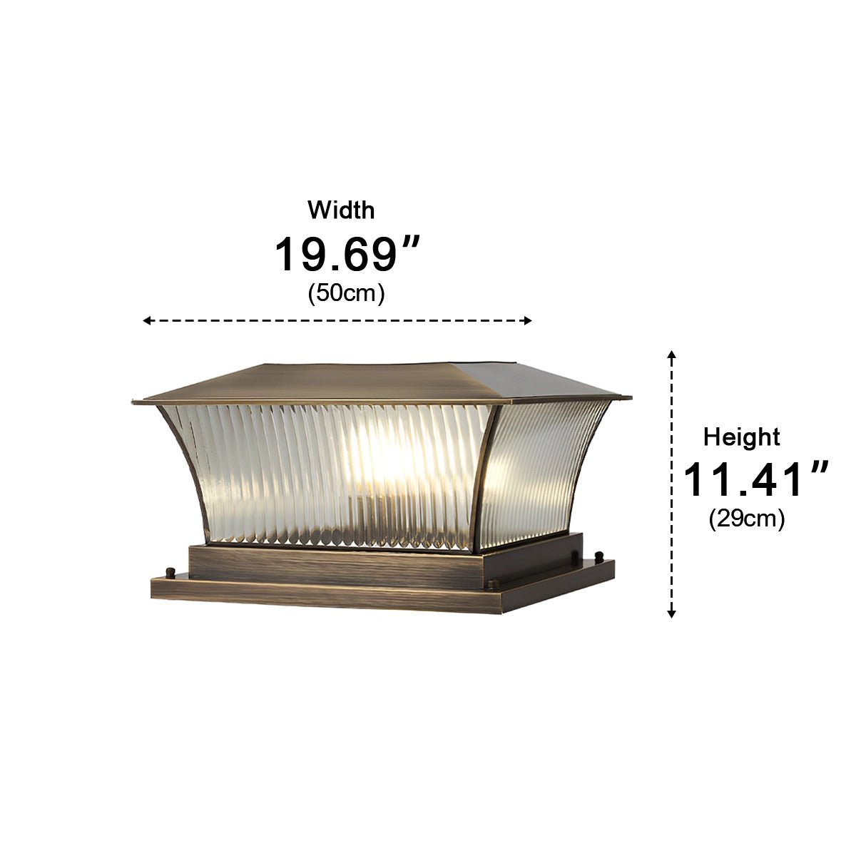 Waterproof Copper Square Tower Striped Glass LED Outdoor Post Lights