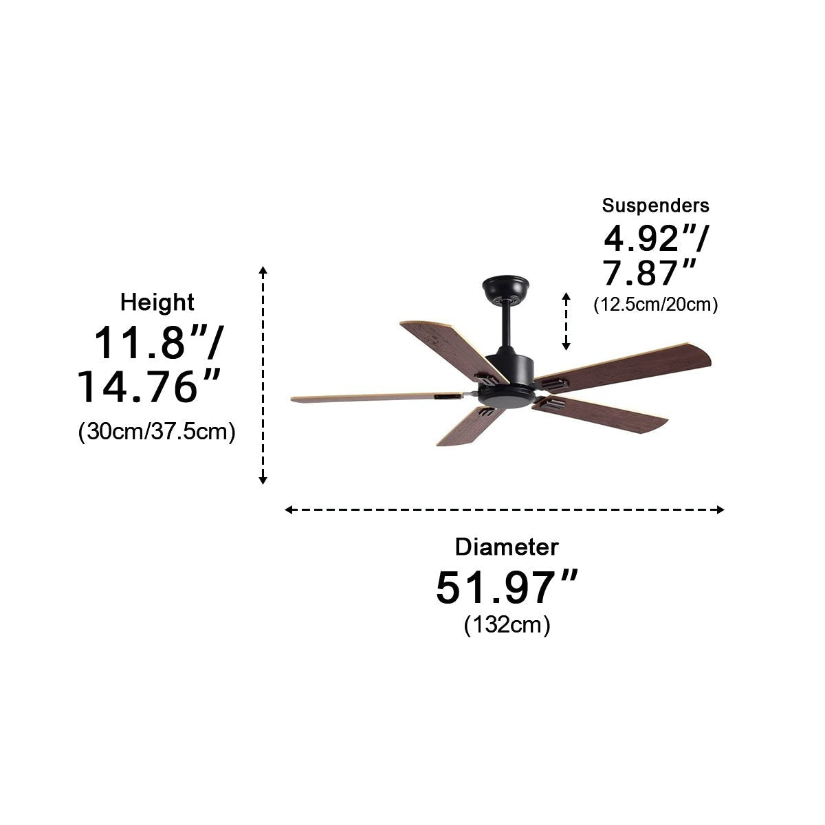 Vintage Wood Grain DC Motor 6-speed Reverse Frequency Ceiling Fan 5 Blades