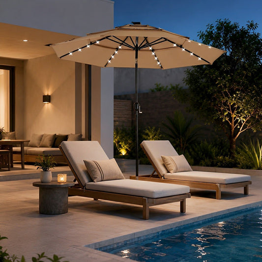 10FT 3-Tier Solar Patio Outdoor Umbrella with 32 LED Lights