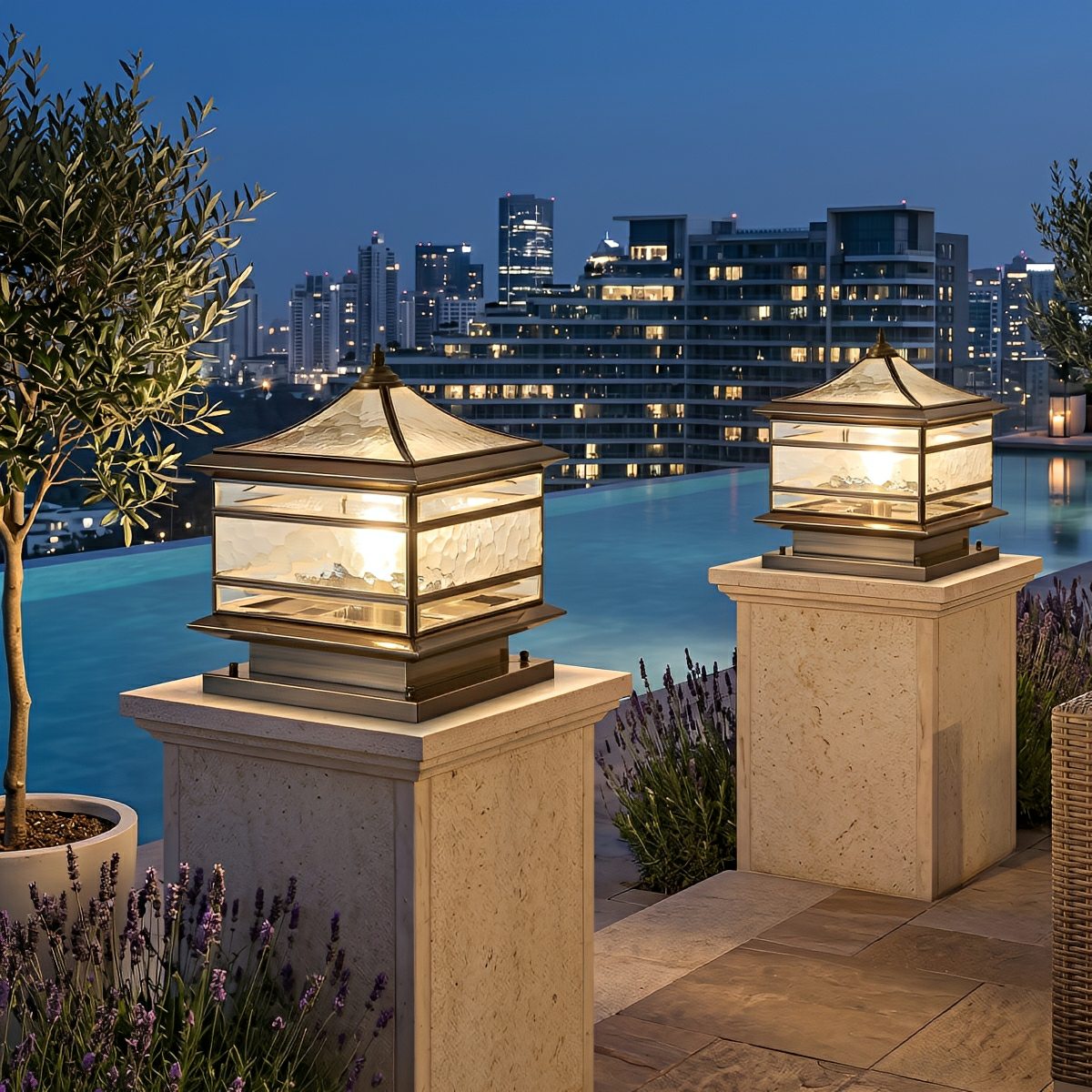 Waterproof Glass Copper Vintage Outdoor Fence Post Lights Pillar Light Column Lamp