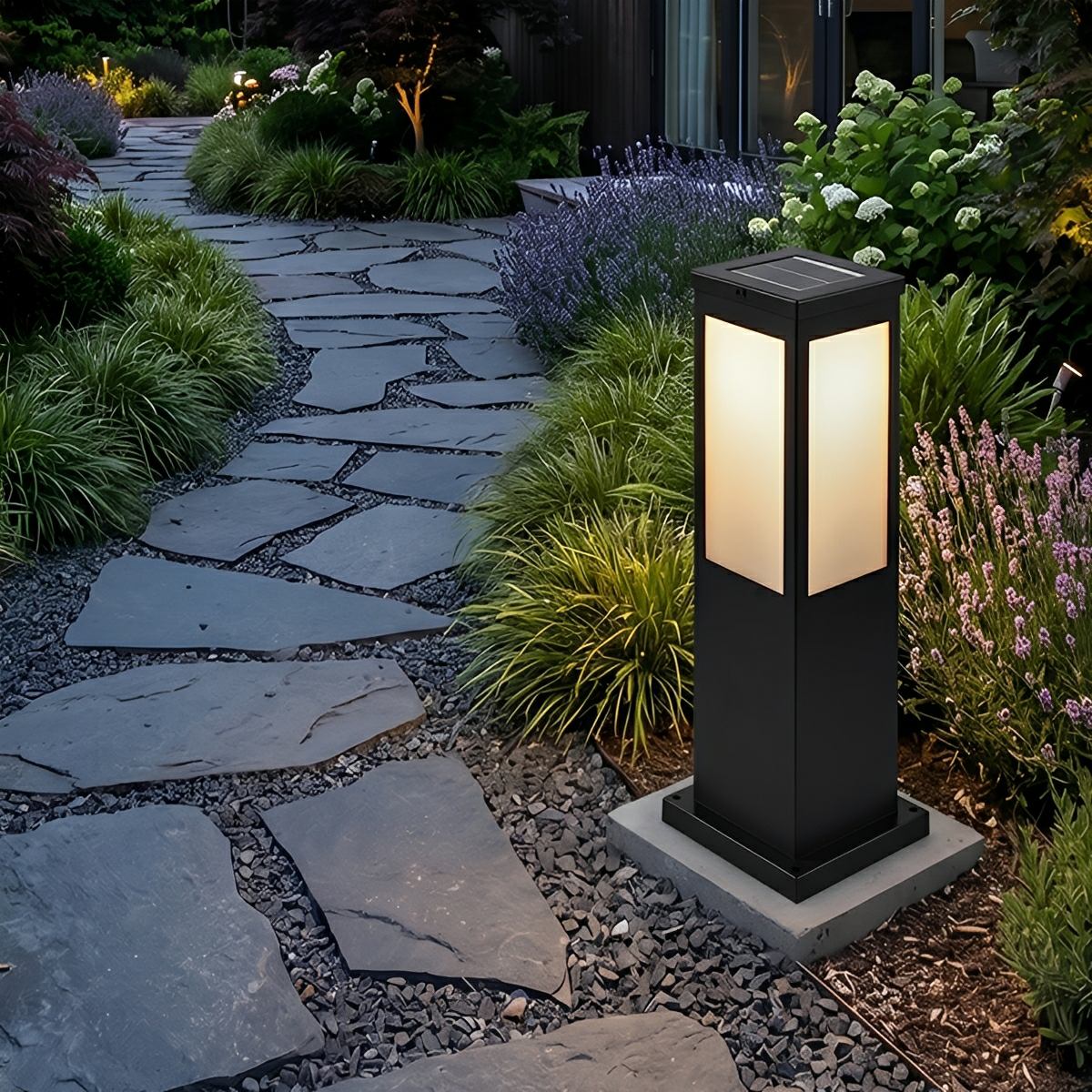 Square Waterproof LED Modern Solar Outdoor Path Lights Post Lights Walkway Lamps