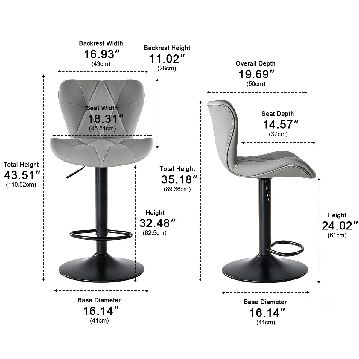 2 Pack Modern Ergonomic Swivel Bar Stools