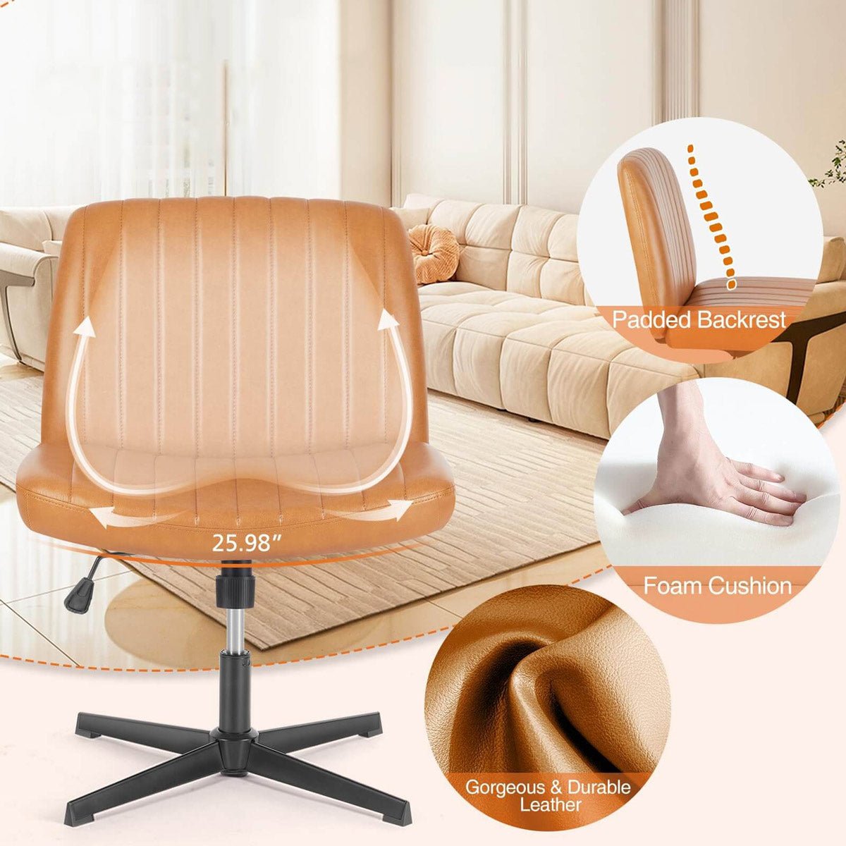 26 inches 360 Swivel Ergonomic Cross-Legged Chair, Home Office Chair