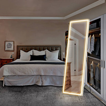 Dimmable LED Lights Full Body Floor Mirror with Stand, Wall Mounted Hanging