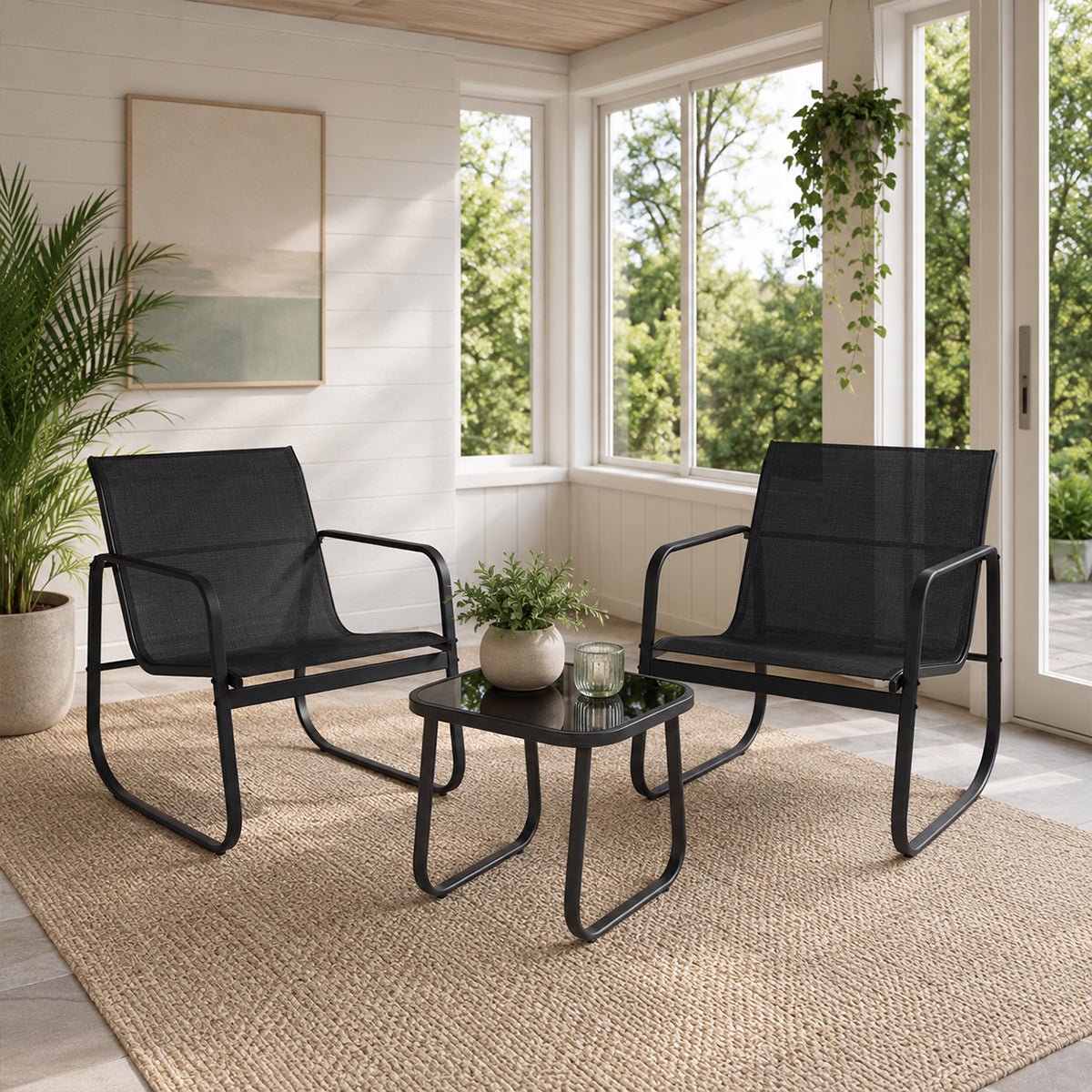 3 Piece Outdoor Patio Conversation Set Furniture with Table
