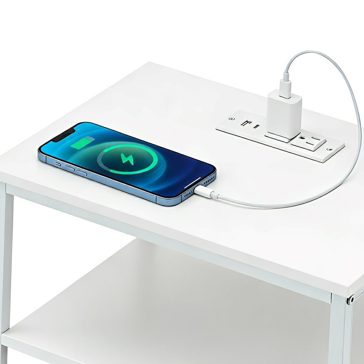 3-Tier Bedside Table Nightstand with Charging Station
