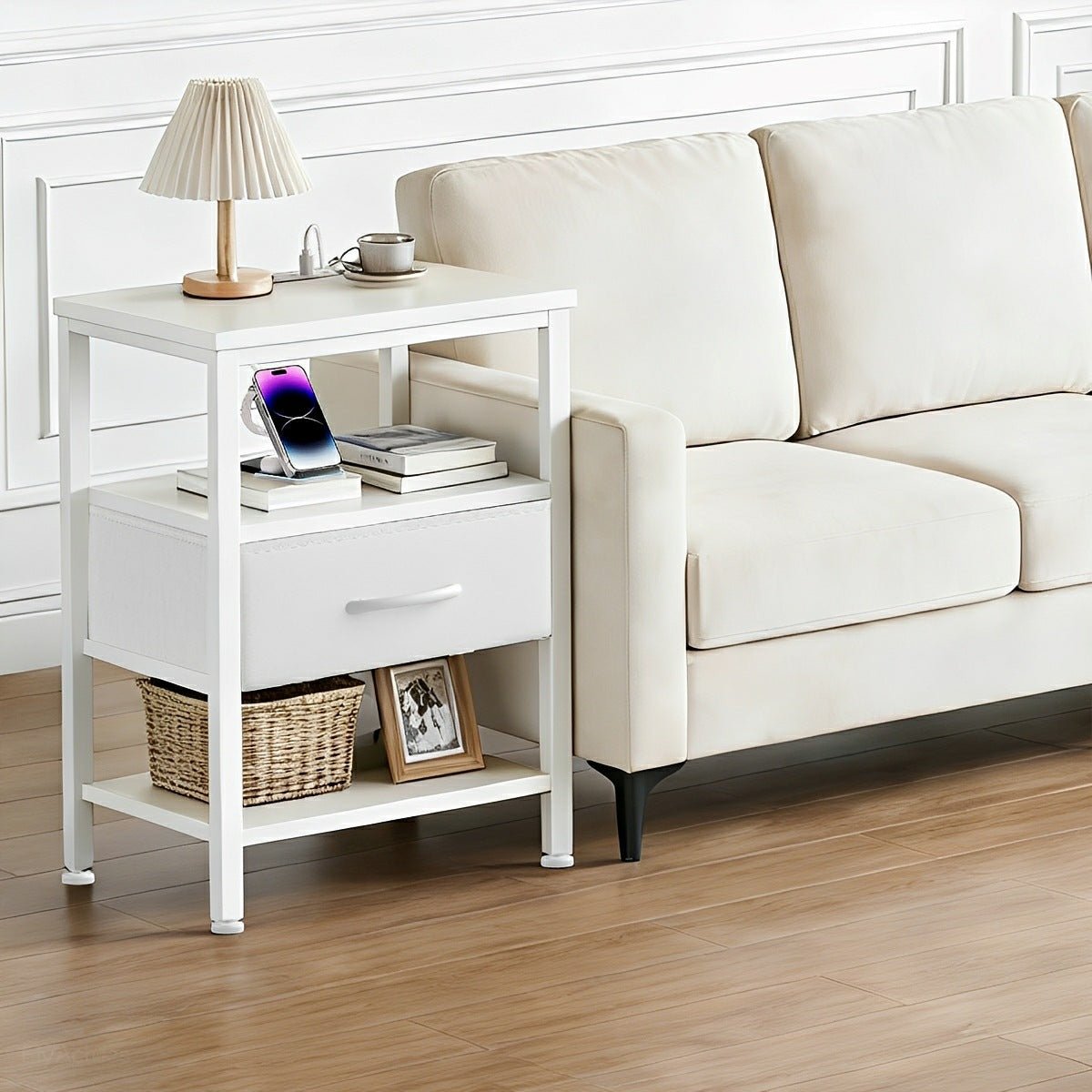 3-Tier Bedside Table Nightstand with Charging Station