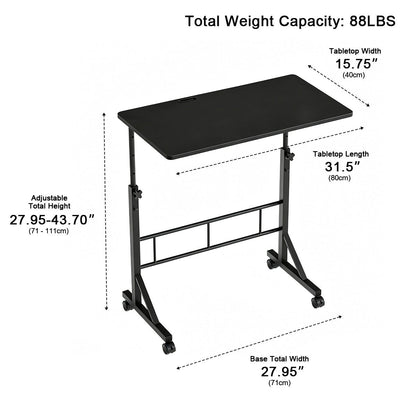 31.5" Adjustable Mobile Rolling Ergonomic Office Desk