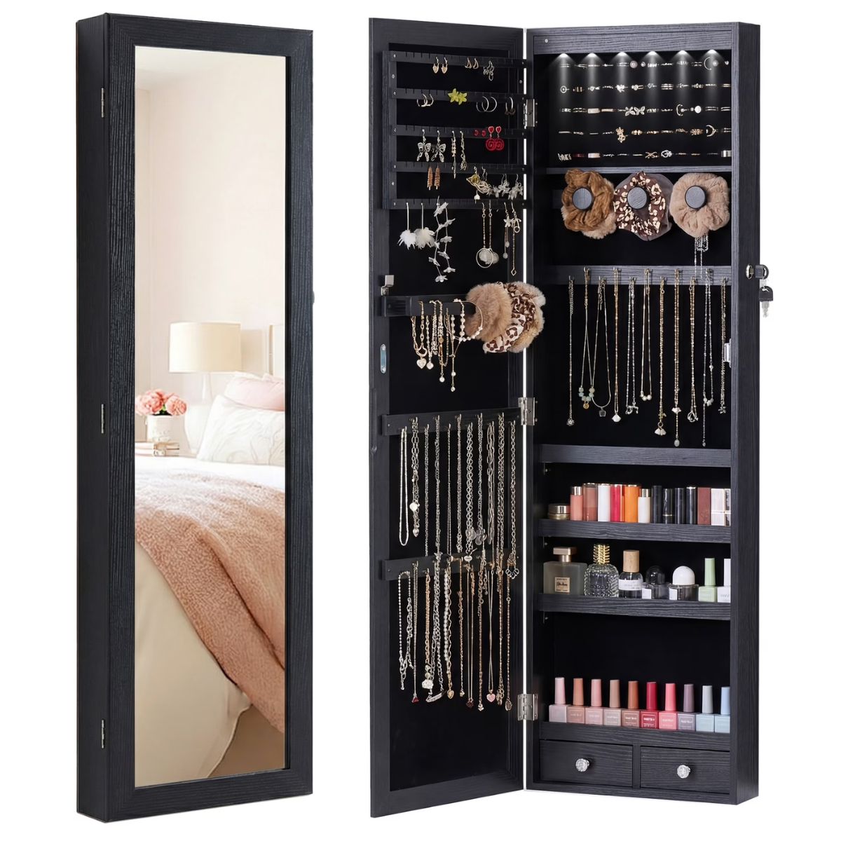 47.2" Wall Jewelry Armoire with Full Mirror & Lockable