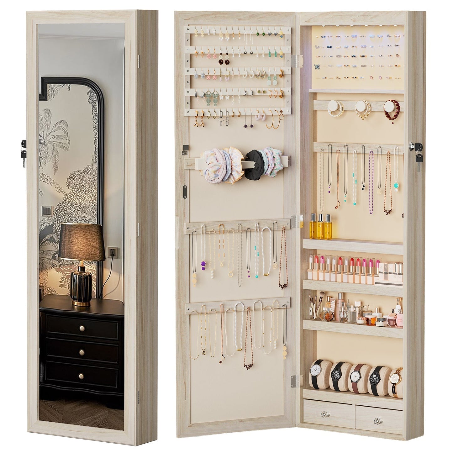 47.2" Wall Jewelry Armoire with Full Mirror & Lockable