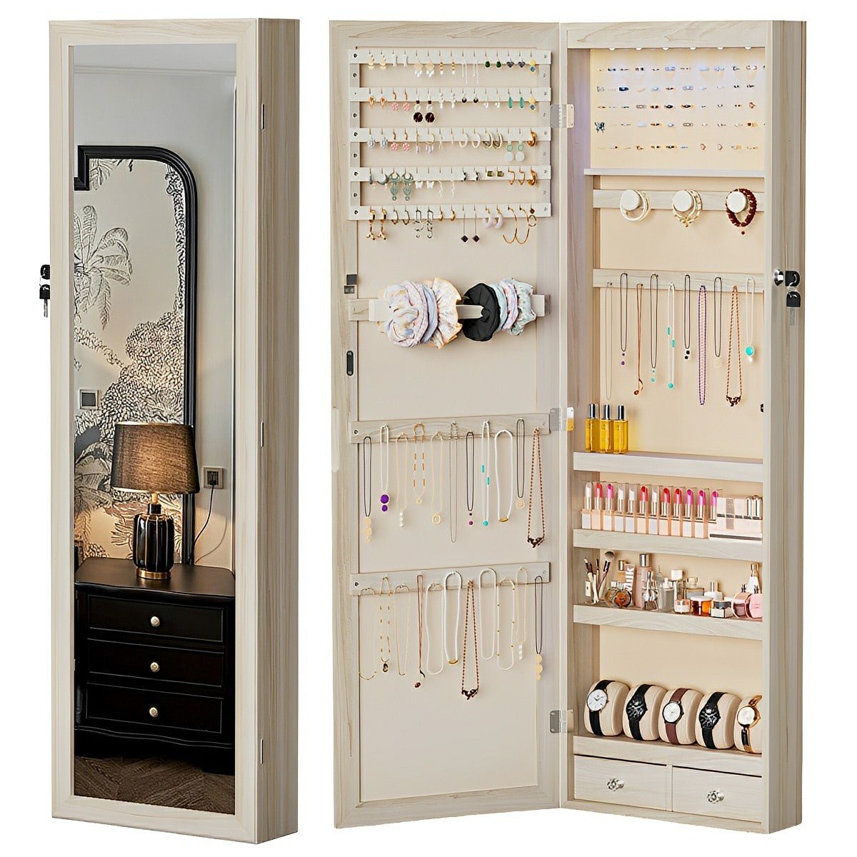 47.2" Wall Jewelry Armoire with Full Mirror & Lockable