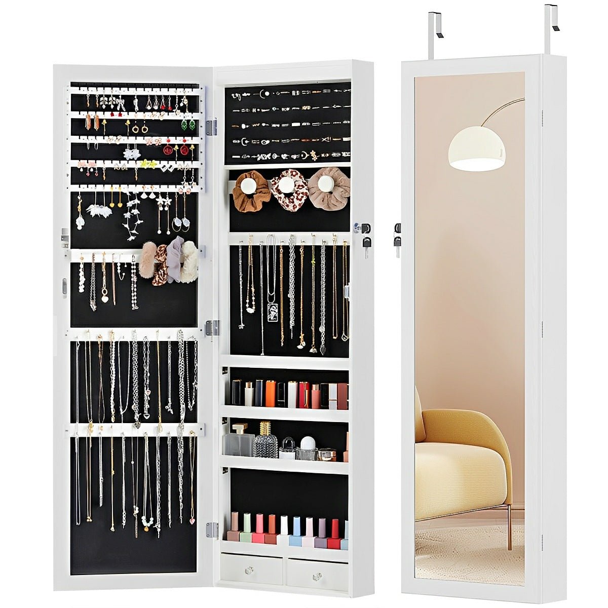 47.2" Wall Jewelry Armoire with Full Mirror & Lockable