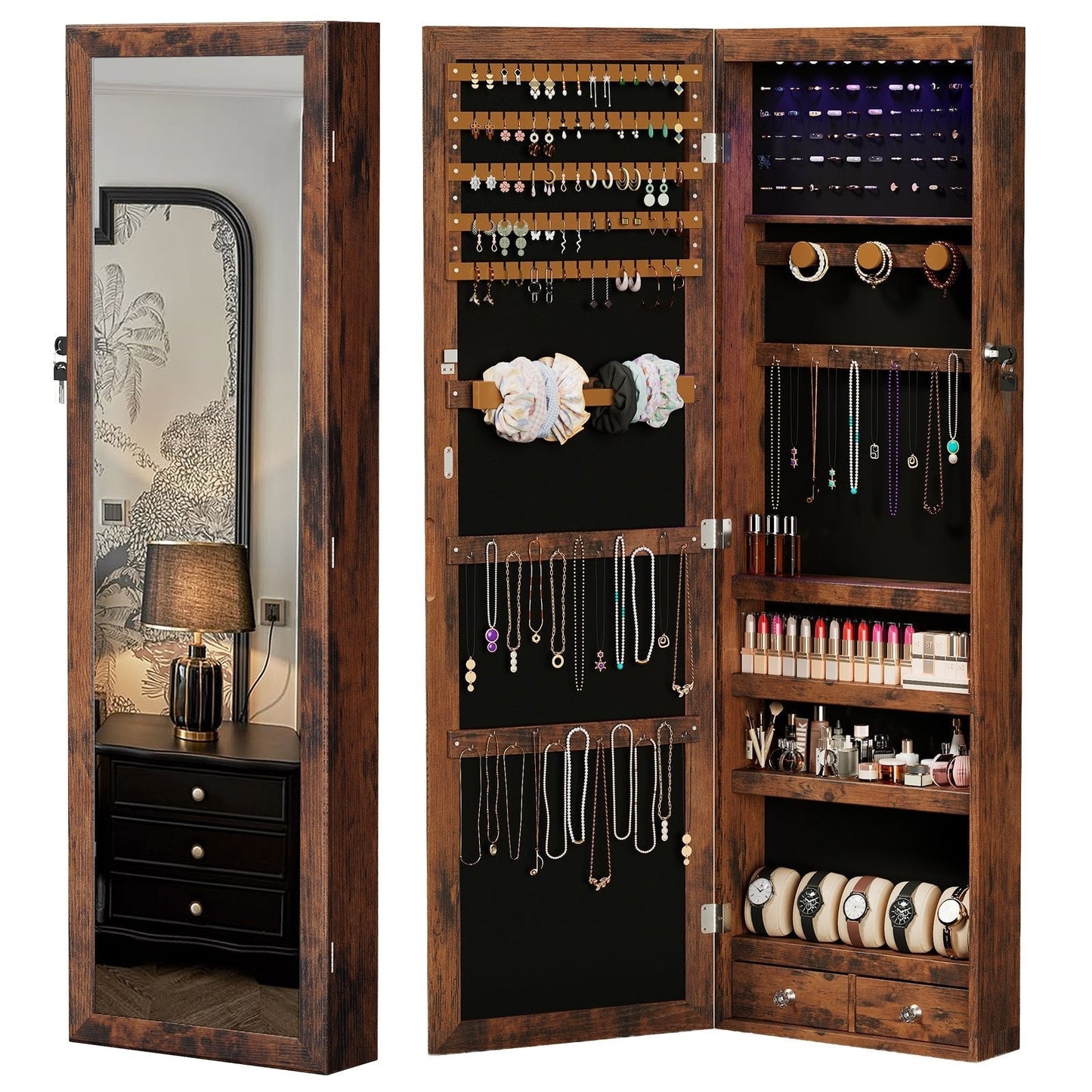 47.2" Wall Jewelry Armoire with Full Mirror & Lockable