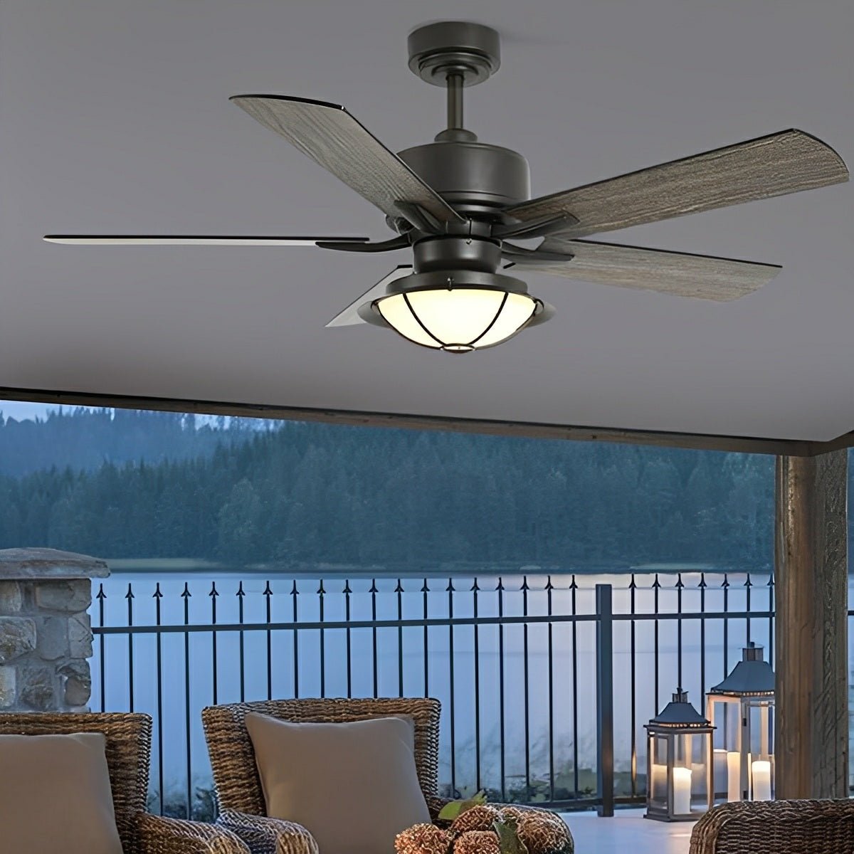 52" Classic Outdoor DC Motor Reverse Ceiling Fan Light