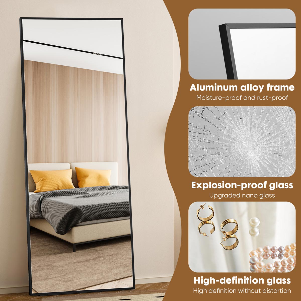 71"x26" Large Full Body Floor Mirror Standing Wall Mirror