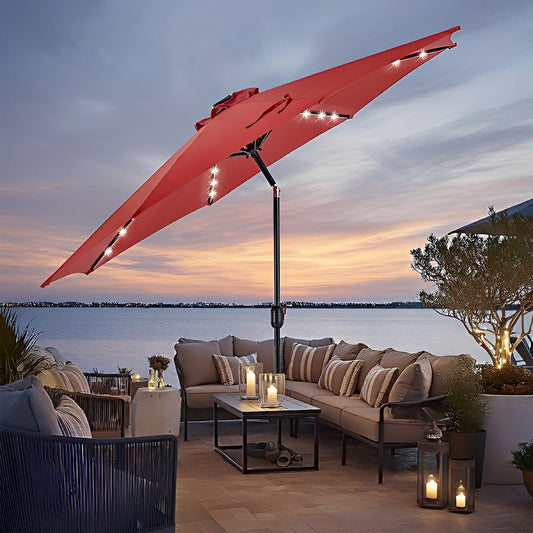 9.5FT Solar LED Light Outdoor Umbrella with Tilt Adjustment