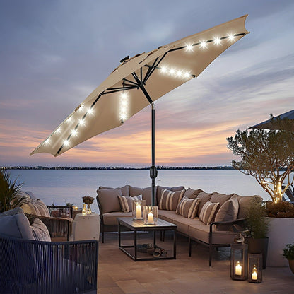 9.5FT Solar LED Light Outdoor Umbrella with Tilt Adjustment