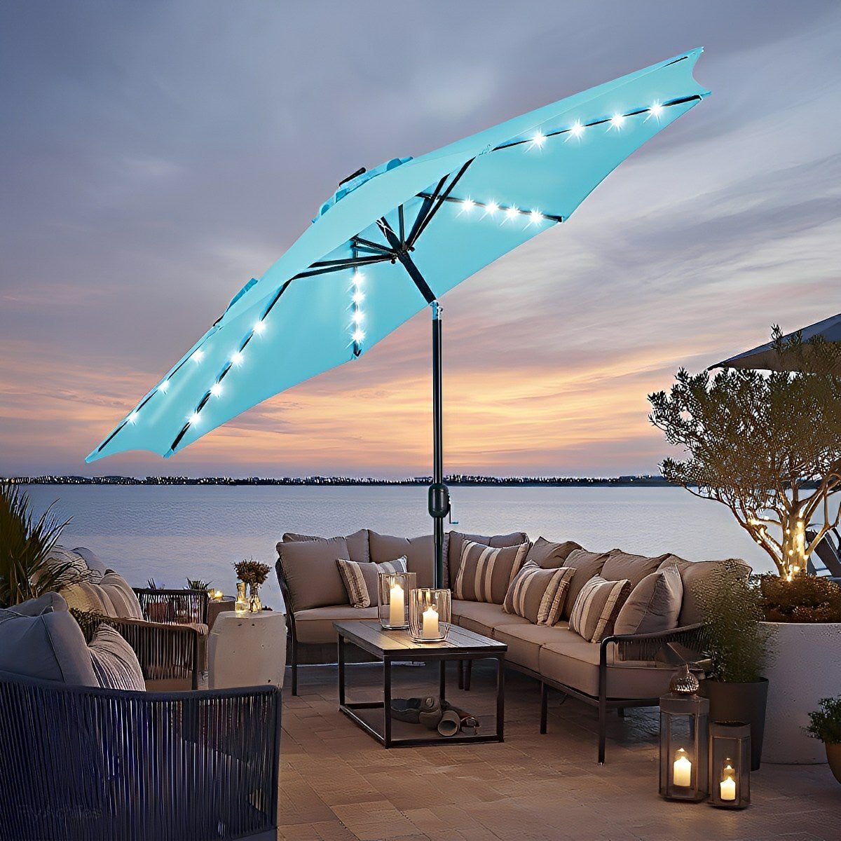 9.5FT Solar LED Light Outdoor Umbrella with Tilt Adjustment
