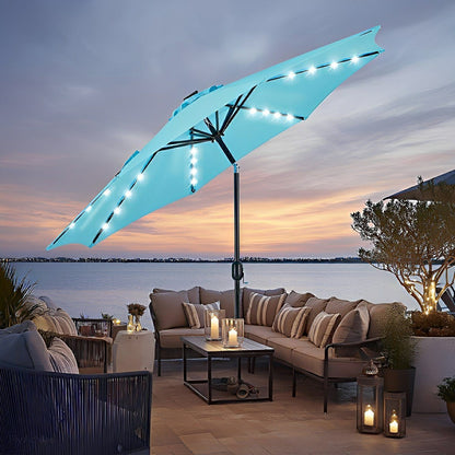 9.5FT Solar LED Light Outdoor Umbrella with Tilt Adjustment