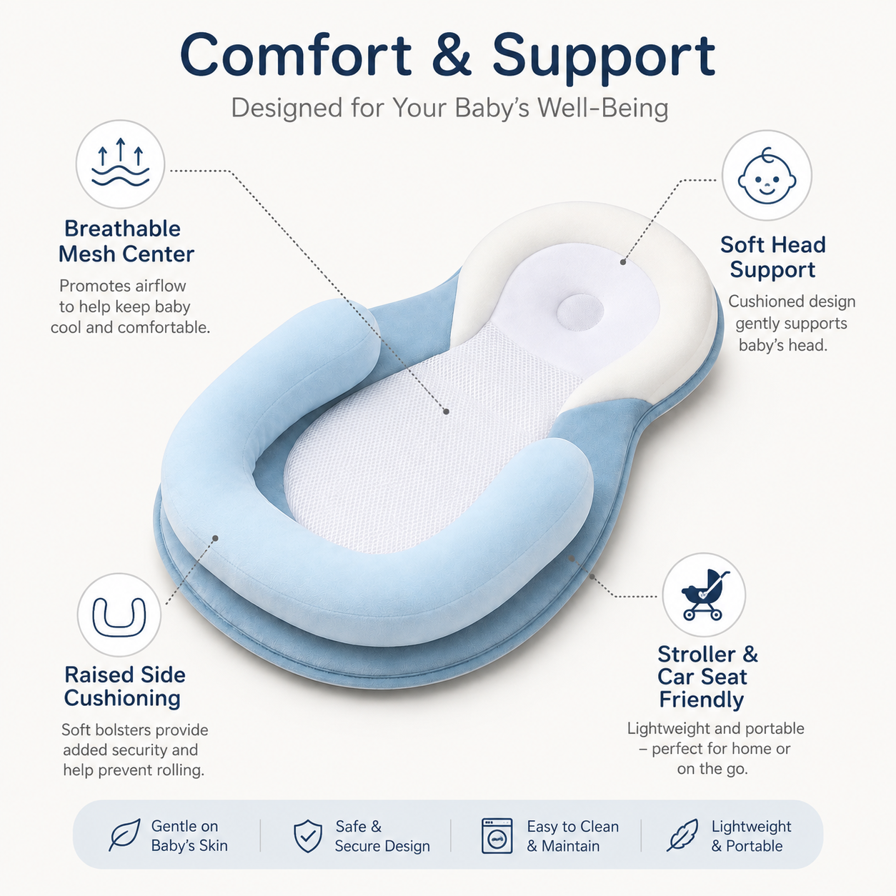Baby Head Support Pillow for Stroller & Car Seat