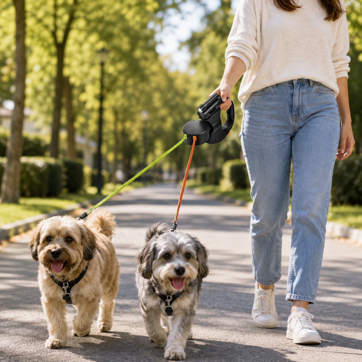 Hands-Free Dual Dog Leash with LED Light