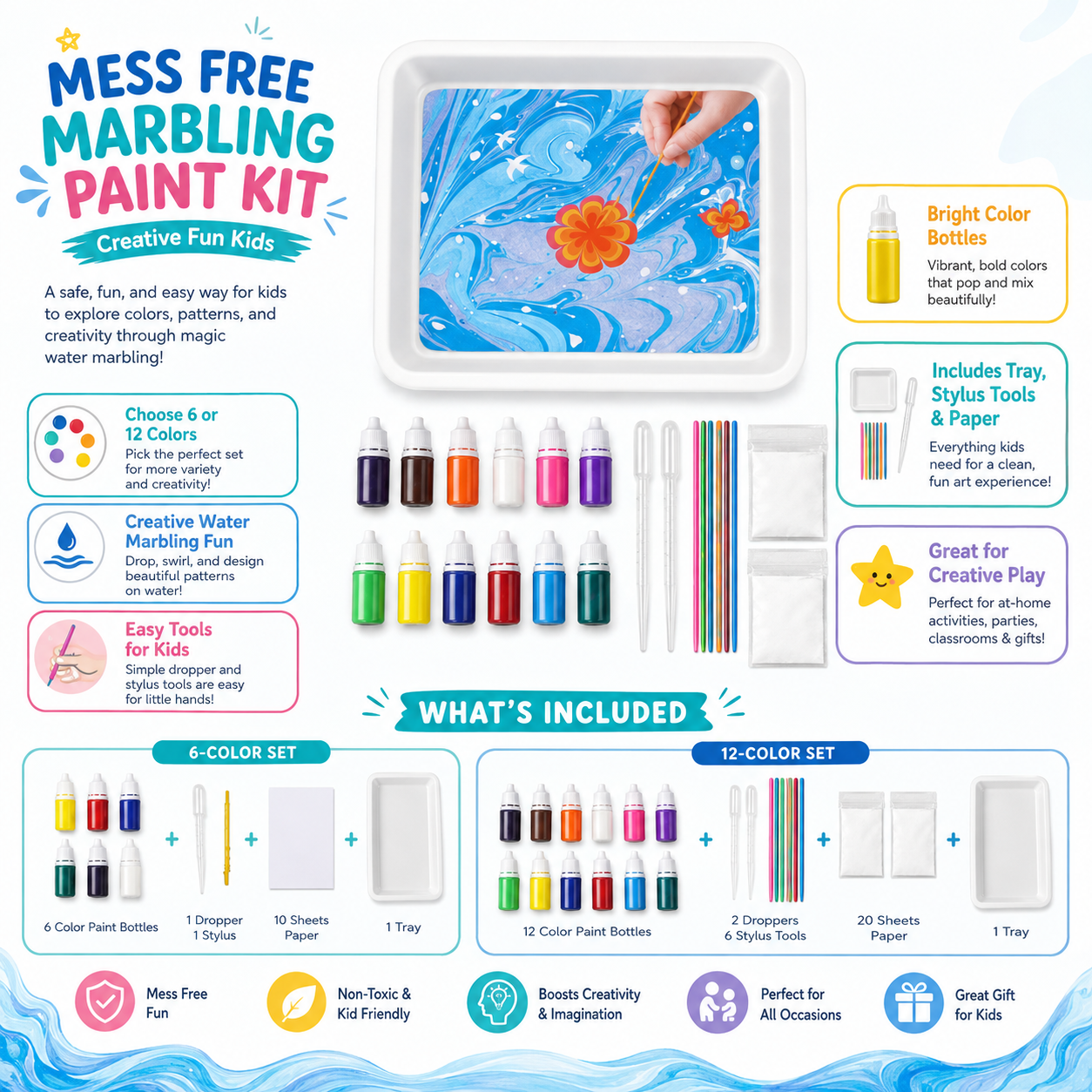 Mess-Free Marbling Paint Kit for Kids