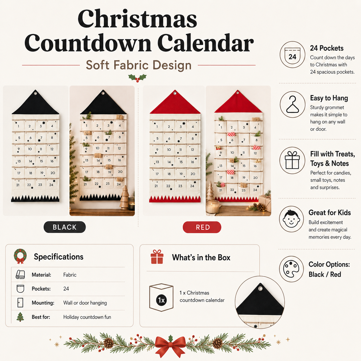 Personalized Fabric Christmas Countdown Calendar