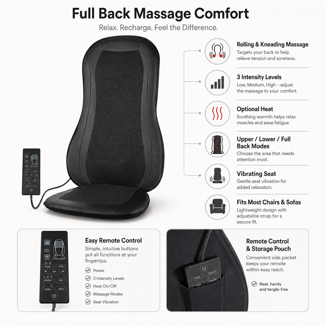 Vibrating Rolling Massage Seat Cushion