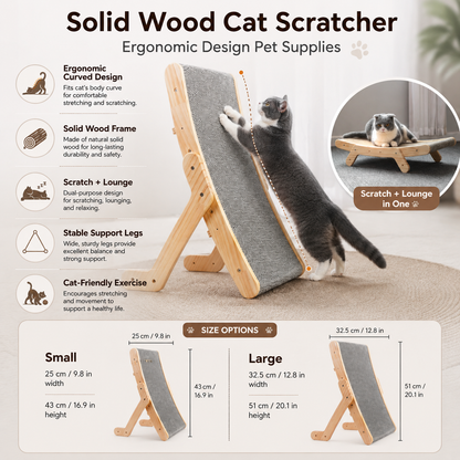 Ergonomic Solid Wood Cat Scratcher