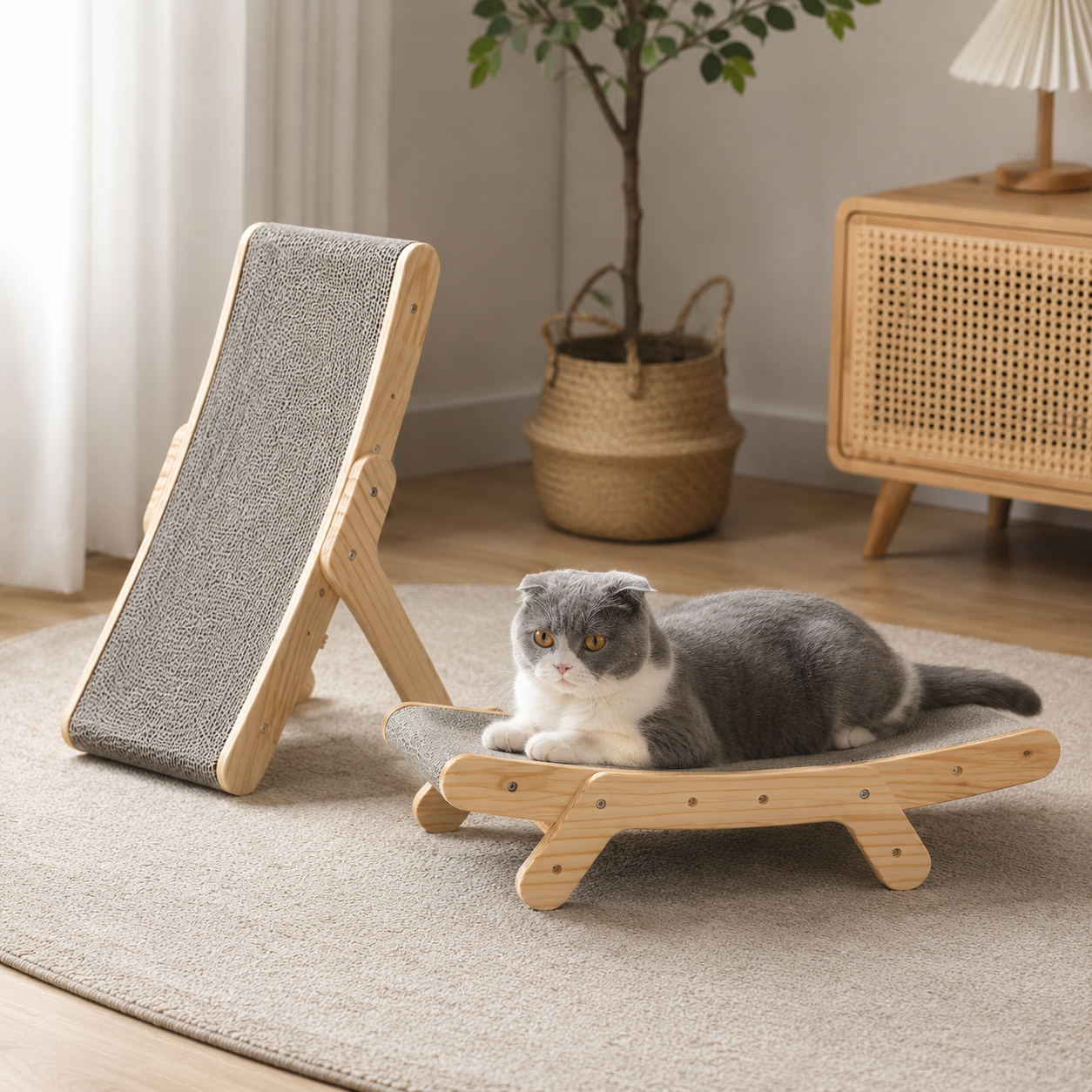 Ergonomic Solid Wood Cat Scratcher