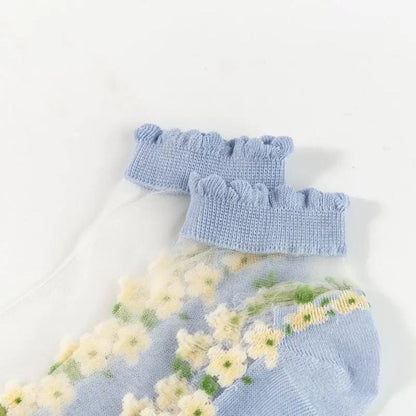 Lace-Trim Floral Ankle Socks