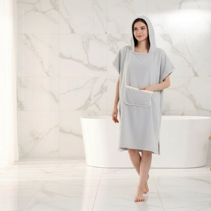 Hooded Poncho Bathrobe with Pockets