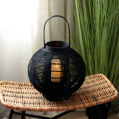 Black Handmade Wood LED Candle Lantern Floor Lamp