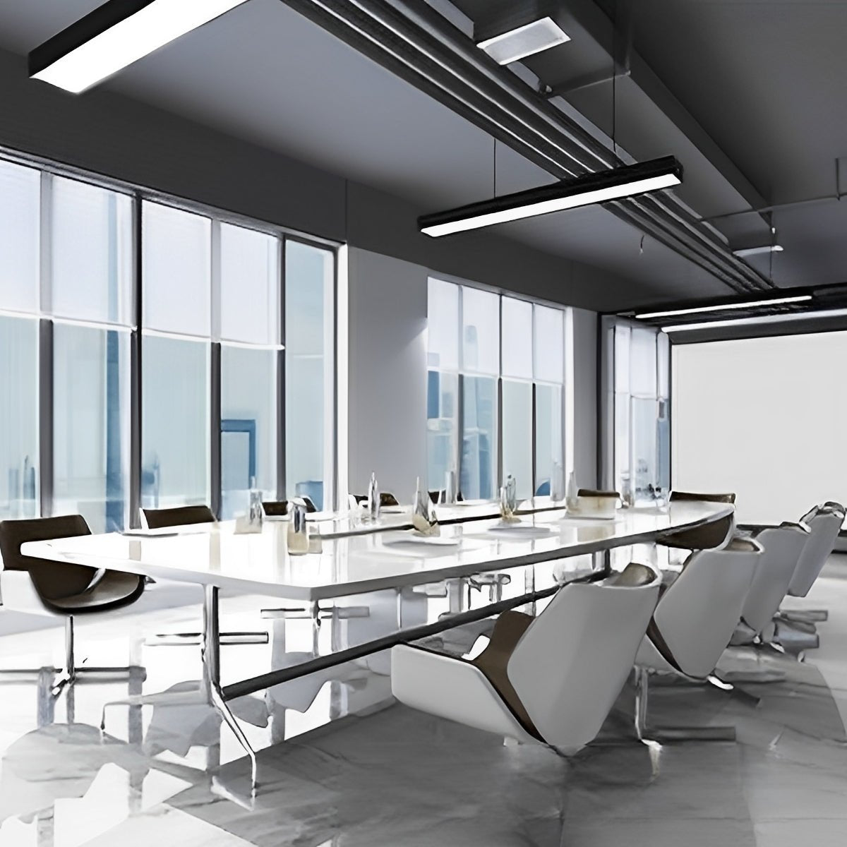 Minimalist Black LED Recessed Office Hanging Linear Light Set