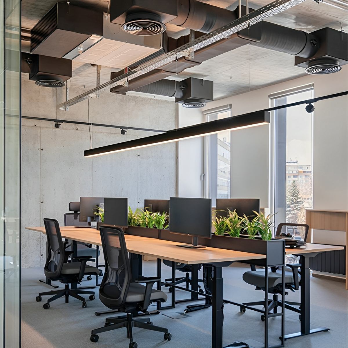 Black Modern Minimalist Linear LED Long Strip Office Ceiling Suspended Pendant Lights