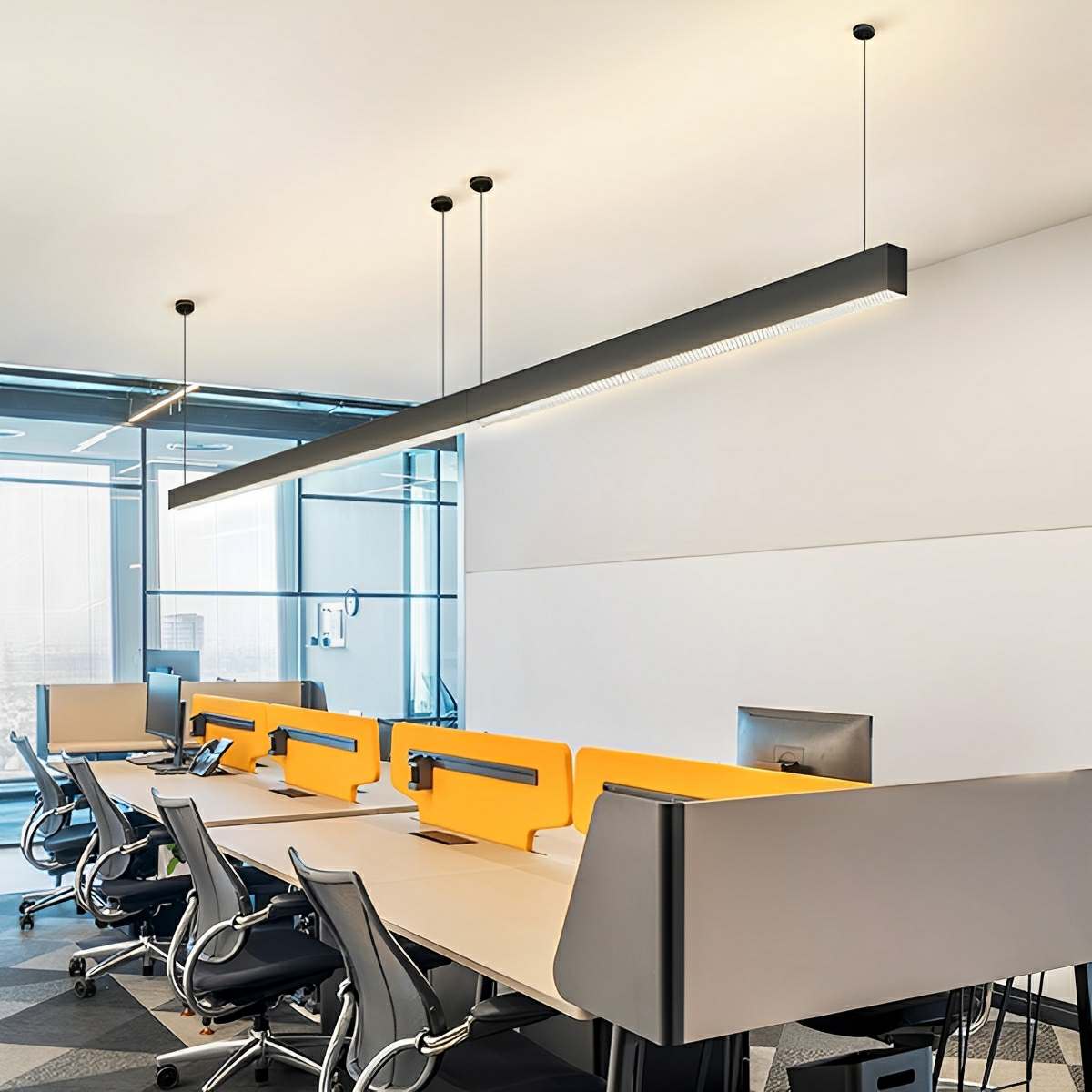 Black Modern Minimalist Linear LED Long Strip Office Ceiling Suspended Pendant Lights