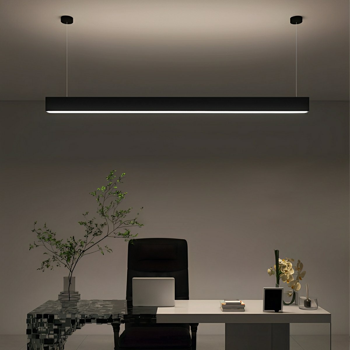 Black Modern Minimalist Linear LED Long Strip Office Ceiling Suspended Pendant Lights