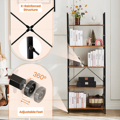 Classic 5 Tiers Bookshelf Storage Rack Shelves Storage Organizer
