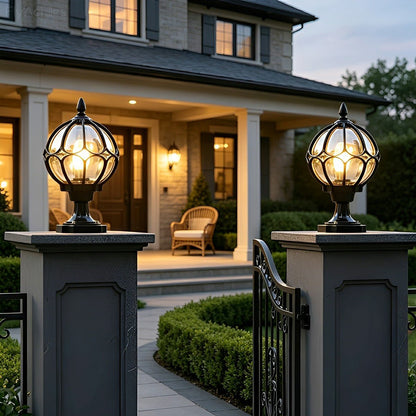 Classic Globe Glass Waterproof LED Outdoor Fence Post Light Pillar Light
