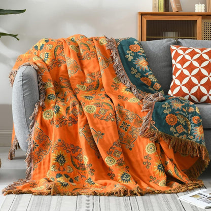 Reversible Cotton Throw with Fringe