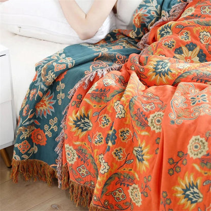 Reversible Cotton Throw with Fringe