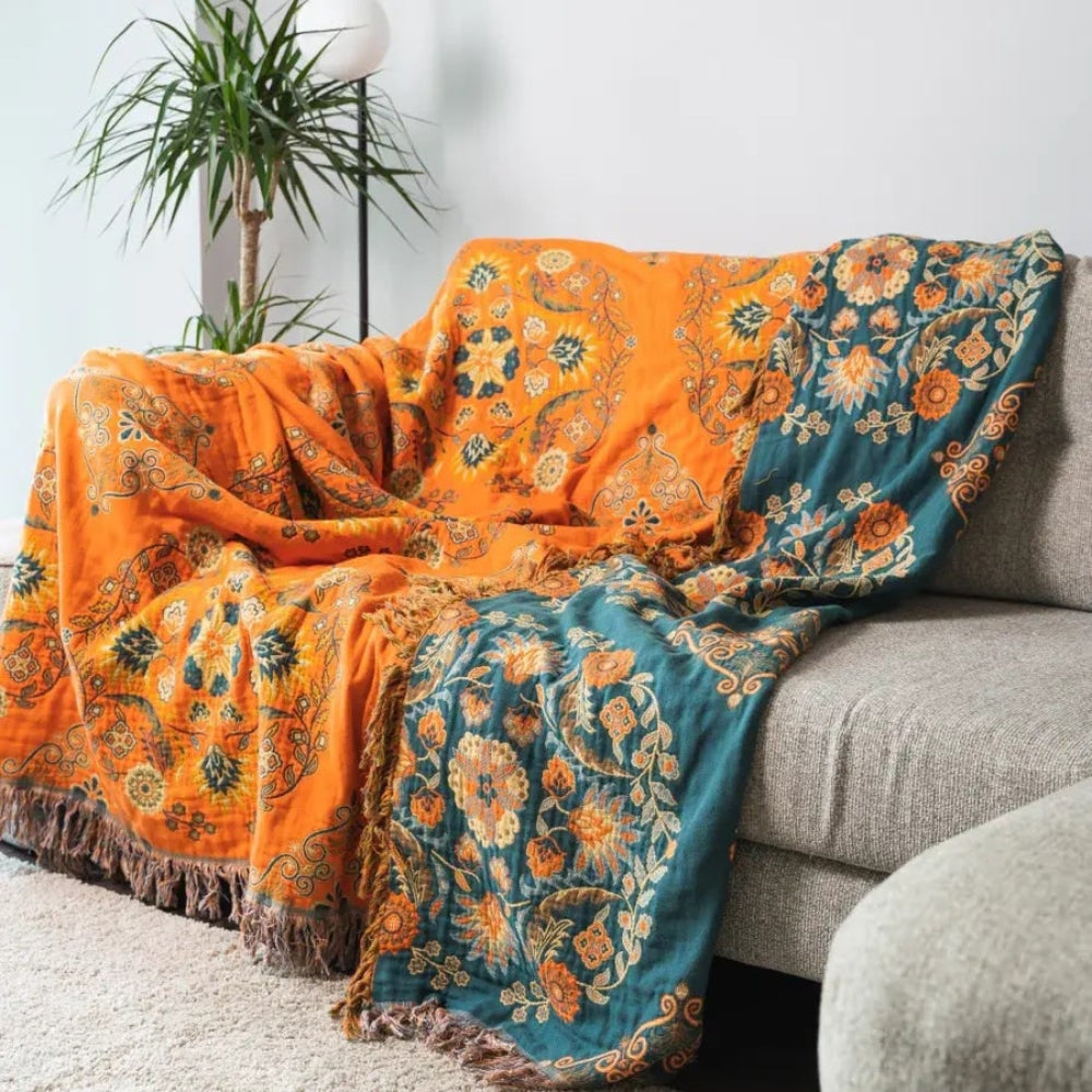 Reversible Cotton Throw with Fringe
