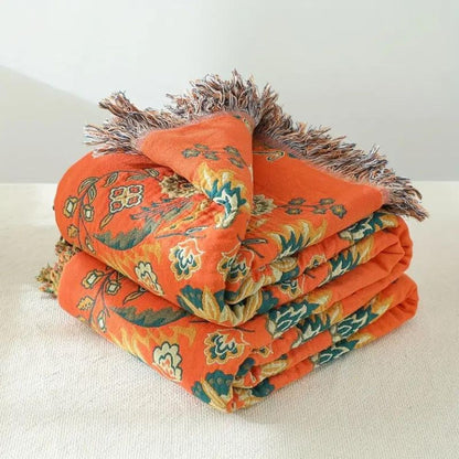 Reversible Cotton Throw with Fringe